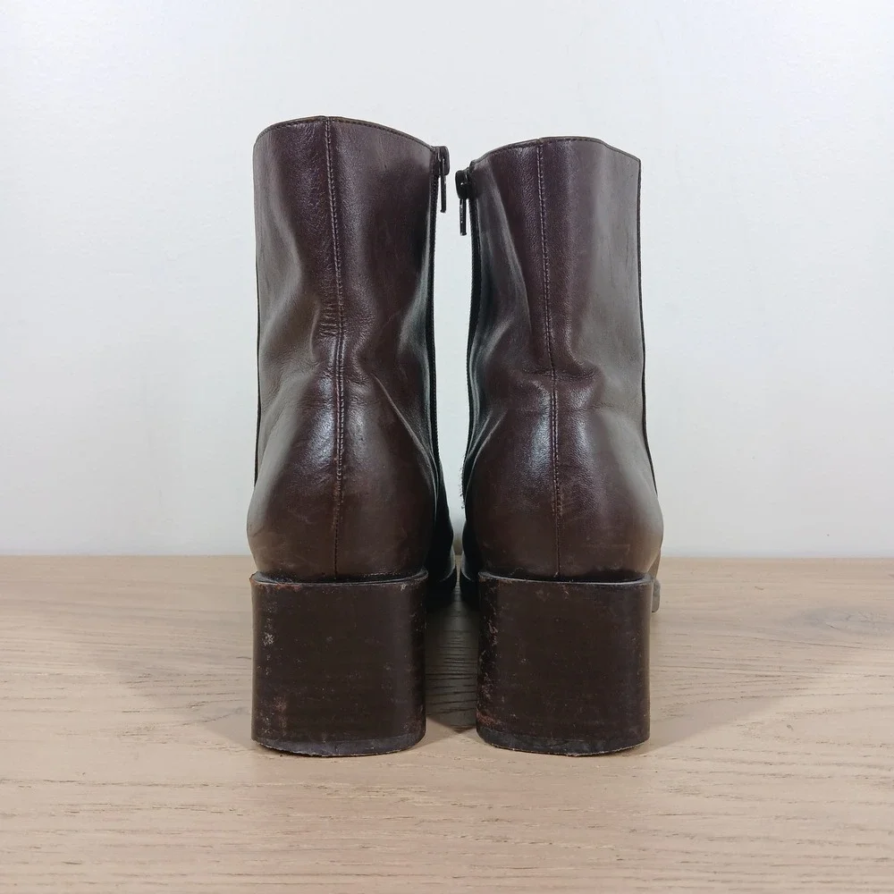 Enzo Angiolini Crisa Boots Women 8 Brown Leather Zip Block Heel Ankle